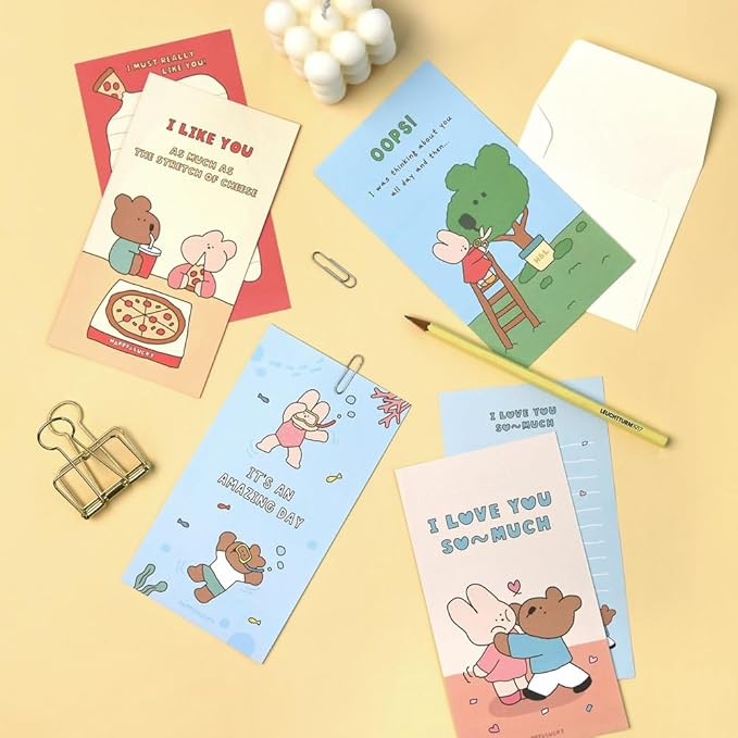 Monolike Happy and Lucky Littles Series.1 Mini Letter Paper and Envelopes Set - 8Type, 32 Letter Paper + 16 Envelopes