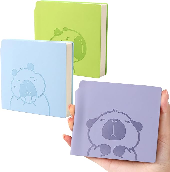 BOBO RABBIT 3 Pack Mini Blank Notebooks Pocket Size Unlined Paper Journal Notebook Total 600 Pages Sketch Book Small Softcover Vegan Leather No Line Sketchbook Cartoon Capybara Pattern for Travelers Drawing Sketching Travel Lay Flat, 3.9"x3.9" Inner(Mi...
