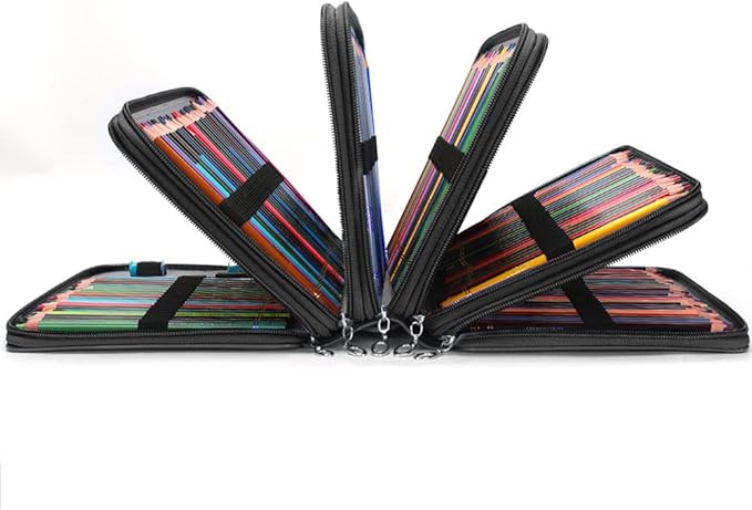 Vomgomfom 252 Slots Pencil Bag, 5-Layer Zipper Art Supply Organizer, PU Leather Portable Colored Pencil Case with Handle for 252 Watercolor Pens, Gel Pens (Black)