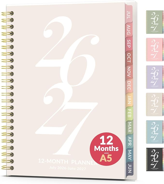 Forvencer Planner 2026-2027, July 2026 - June 2027, 6.3" x 8.4" Academic Planner Monthly and Weekly Calendar Planner with Spiral Bound, Month Tabs, Flexible Cover for School Office (A5, Beige)