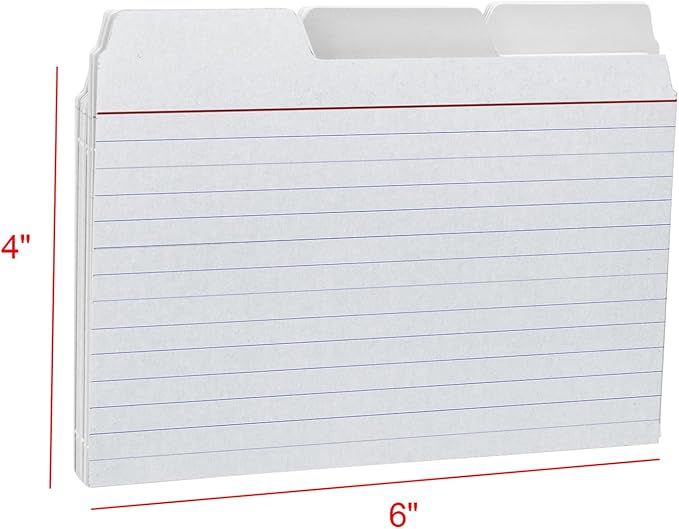 4x6 Tabbed Index Card, White, 48 PK