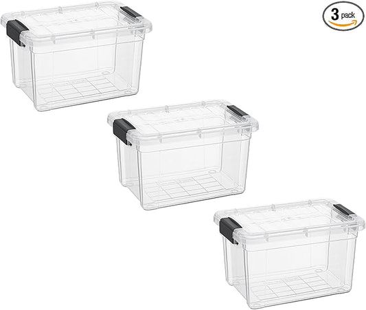 Superio Mini Storage Container Plastic Crayon Box Art Supplies and Sewing Case Stackable Clear Small Organizer for Beads, Stationery, Chalk, and Food, 1.4 Quart, 3 Pack