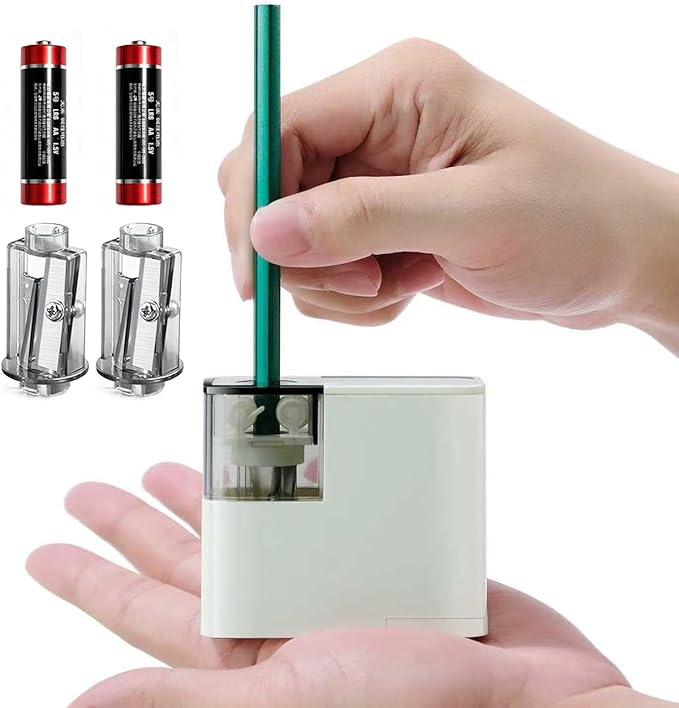 Electric Pencil Sharpener with Battery, Battery Powered,for Colored Pencils Handheld Pencil Sharpener,Portable Sharpener, Two Replacement Blades for in for 6-8mm Pencils for Office/Home/School