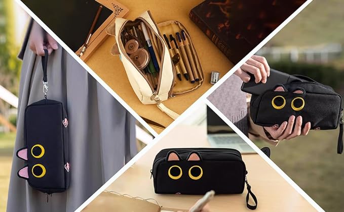 Hongdian Large Capacity Pencil Case, 3D Cat Pen Bags Pencil Pouch Organizer for Office College School