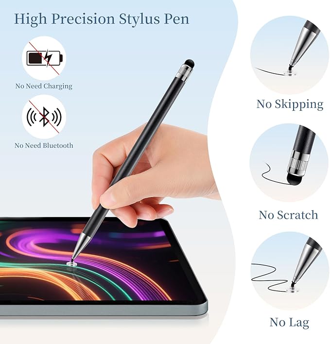ChaoQ 2-in-1 Stylus Pen for Touchscreen, 6pcs High Sensitivity and Precision Stylus Pens for iPad iPhone Android Suitable for All Touch Screens (Black)