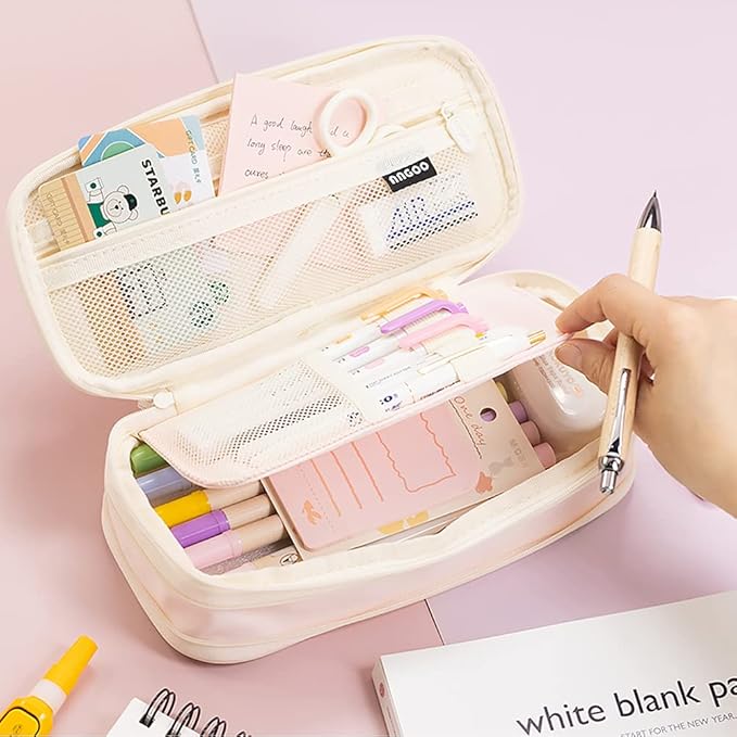 MAMUNU Expandable Pencil case with compartments, Large Capacity Pencil Cases Pencil Bag Pouch Office School, Portable Pencil Case Large School Stationery Organizer, Makeup Cosmetic Bag, Pink