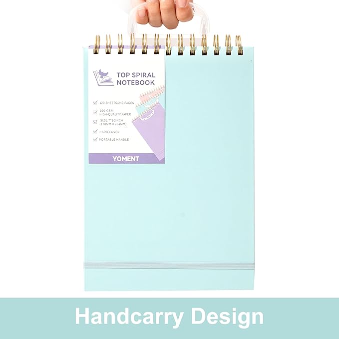 Yoment Top Spiral Notebook, Hardcover Steno Pads, 240 Pages Top Bound Spiral Notebooks, 7"x10" College Ruled Spiral Notepad Left-Handed Notebooks for Work School Office Business,Blue