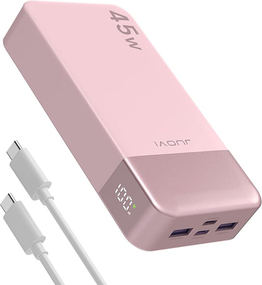 JUOVI Power Bank 45W 20000mAh Portable Charger USB C, PD QC Fast Charging 4-Port(2C+2A) External Battery Pack with LED Display, for iPhone 15 16 MacBook ipad