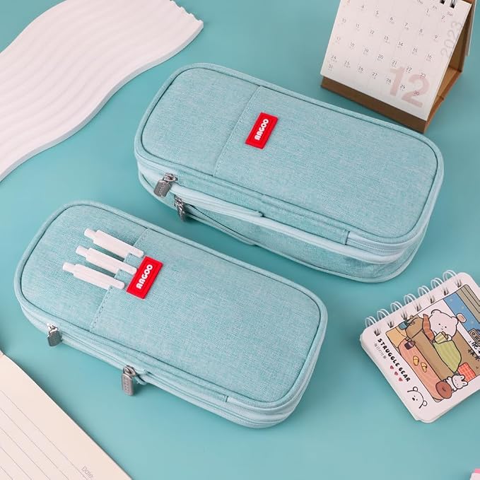 iSuperb Foldable Pencil Case Zipper Big Capacity Aesthetic Canvas Pencil Pouch Compartments Stationery Organizers Pen Bag for Kids Girls Boys Teen Child Student School Supplies Makeup Bags (Green)
