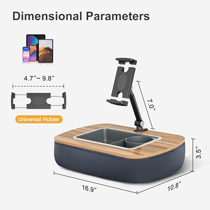 ERGONOV Tablet Pillow Stand for Lap Use,Adjustable iPad Holder with Snack Bowl,360° Rotating Clip for 4.7-13" Kindle,Phone,Tablet.Ideal for Hands-Free Reading and Relaxation on Bed,Couch,Recliner,Gray