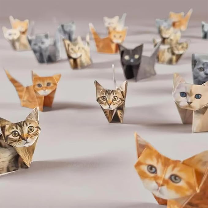50 Sheets DIY Paper Cats, Origami Paper Kit to Fold Cute Cat Figures, Desk Origami Cats Decoration, Craft Activity for Adults Kids, Creative Gift for Kids Adults Cat Lovers
