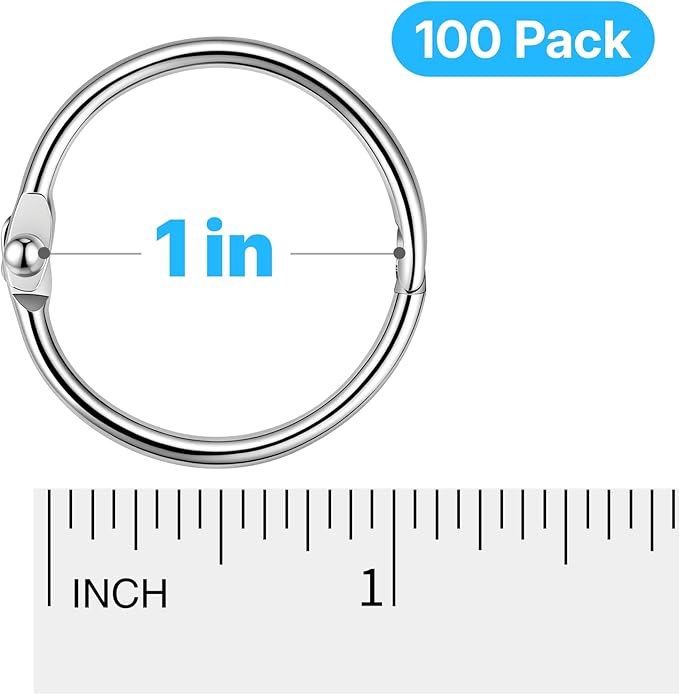 OWLKELA 100Pcs Inch Binder Rings 1inch, Loose Leaf Metal Rings for Cards & Documents, Nickel Plated Steel Clip & Key Rings