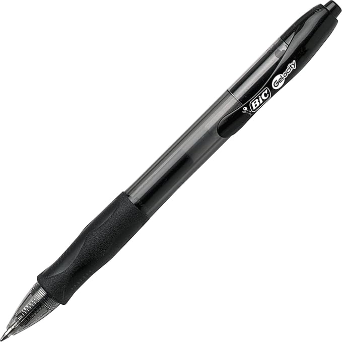 BIC Gelocity Original Black Gel Pens, Medium Point (0.7mm), 24-Count Pack, Retractable Gel Pens With Comfortable Grip