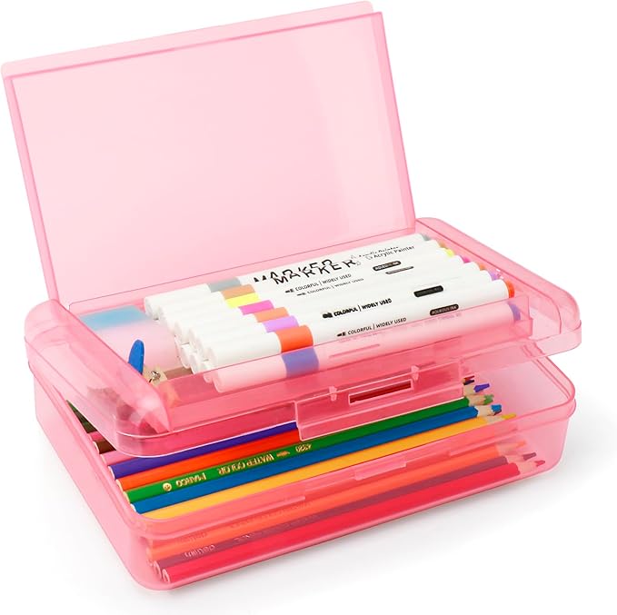 Double Layer Large Capacity Pencil Box,Plastic Translucent Pencil Box, Hard Pencil Cases with Snap-Tight Lid for Pens, Pencils, School Supplies,Office Supplies,Medium-sized,1 Pack