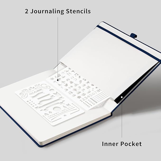 RETTACY Dotted Journal Notebook, 96 Pages, B5 Medium Size (7.6'' x 10''), Leather Hardcover, 100 GSM Thick Paper, for Journaling, Planning, Tracking (Navy Blue)
