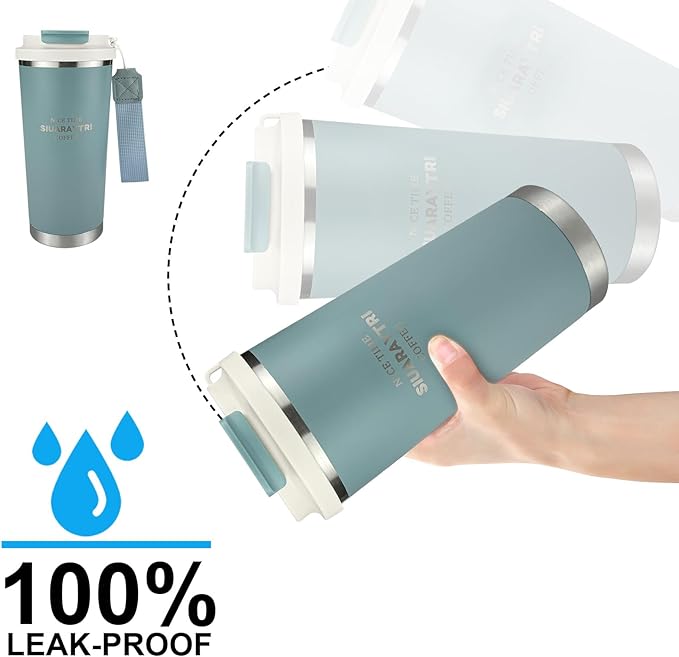 20oz Tumbler Stainless Steel Vacuum Insulated Coffee Travel Mug Reusable Iced Coffee Cup Hot Coffee Travel Mug with lid and straw Cupholder Friendly Leak-Proof BPA Free (Blue)