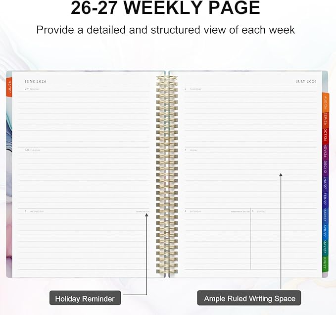 Planner 2026-2027 Weekly and Monthly A4 Size - Agenda 2026-2027 July 2026 - June 2027, A4 Spiral Binding Agenda with Monthly Tabs, Inner Pocket, 100gsm Thick Paper (8.5" x 11")