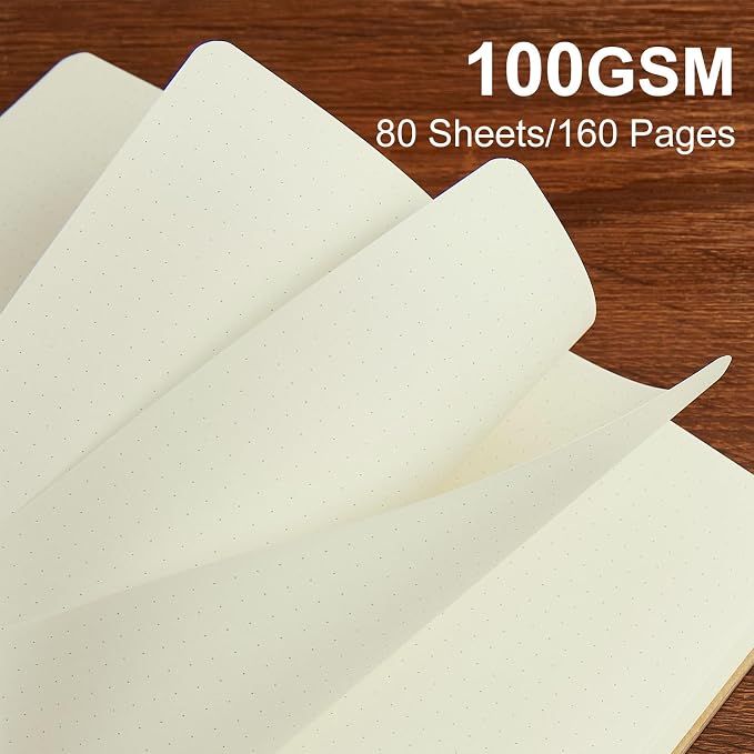 Dotted Journal Notebook Soft Cover PU Leather Journaling Notebooks for Women Men Writing Work Office School 160 Pages 100 GSM Thick Paper A5 Dotted 80 Sheets 5.79"x8.27", Gray