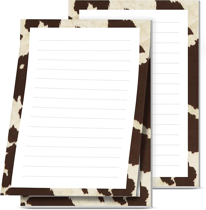 2 Pack Lined Sticky Notes 4x6 in, Cute Self-Stick Notepads with Lines, Large Memo Pads Strong Adhesive for Office, Home Retro Boho Cowhide