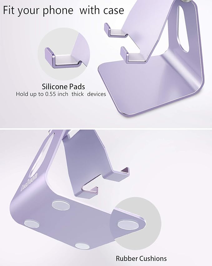 CreaDream Adjustable Cell Phone Stand, Phone Stand, Cradle, Dock, Holder, Aluminum Desktop Stand Compatible with Phone 13 12 11 Pro Max Charging, Accessories Desk, All Mobile Phones, Purple