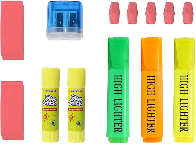 Moda West 52 Piece Bulk School Supplies Kits - Pens, Pencils, Crayons, and More - Value Pack of 12 Kits - Essential Box of School Supplies for Elementary, Middle, and High School Students