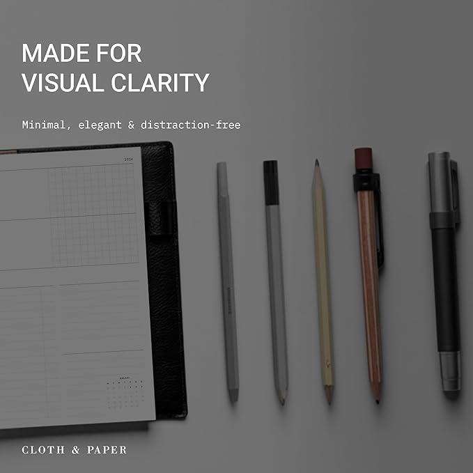 Cloth & Paper 2026 Dated Weekly Planner Inserts - Monday Start | Personal Size 3.75 x 6.75 Inches | 6 Ring Planner Refill Horizontal Weekly Layout, 214 Dated Pages | Minimal Agenda Refill