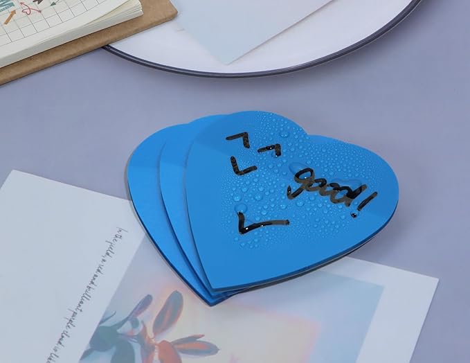 ONLYKXY 3 Pack Heart Shaped Transparent Sticky Notes 2.8X2.8in Waterproof Self-Stick Book Tabs 150 Sheets PET Markers Sticky Notes Pad (Blue)