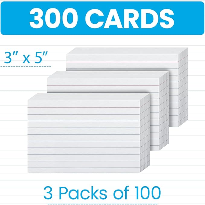 Oxford Ruled Index Cards 4"x6" (5 Packs of 100) & 3"x5" Cards (1 Pack of 300) - White, Lined on One Side, Blank on the Other - Ideal for Study Flashcards, Note Cards, Recipes, To-Do Lists & More