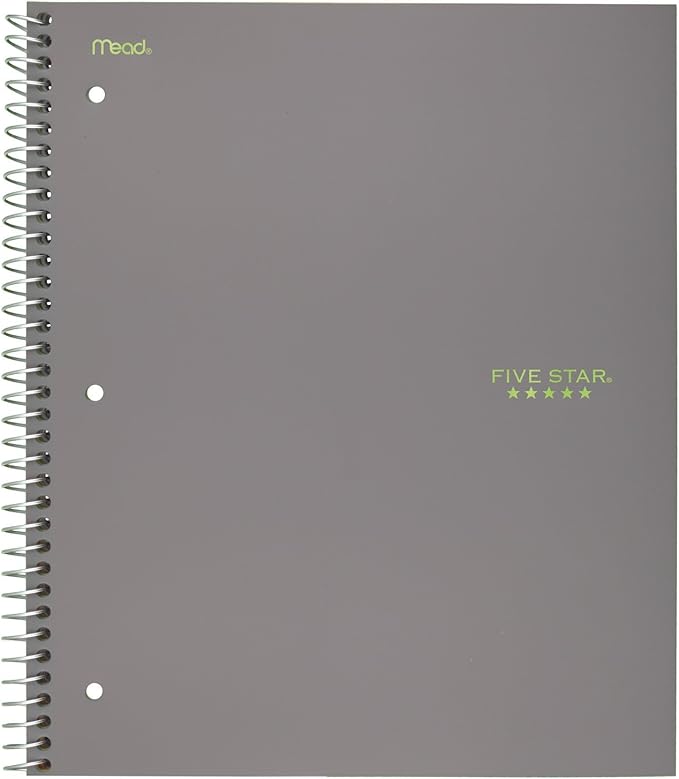 Five Star Spiral Notebooks, 2 Pack, 5-Subject, Wide Ruled Paper, 10-1/2" x 8", 200 Sheets, Gray, Lime (38434)