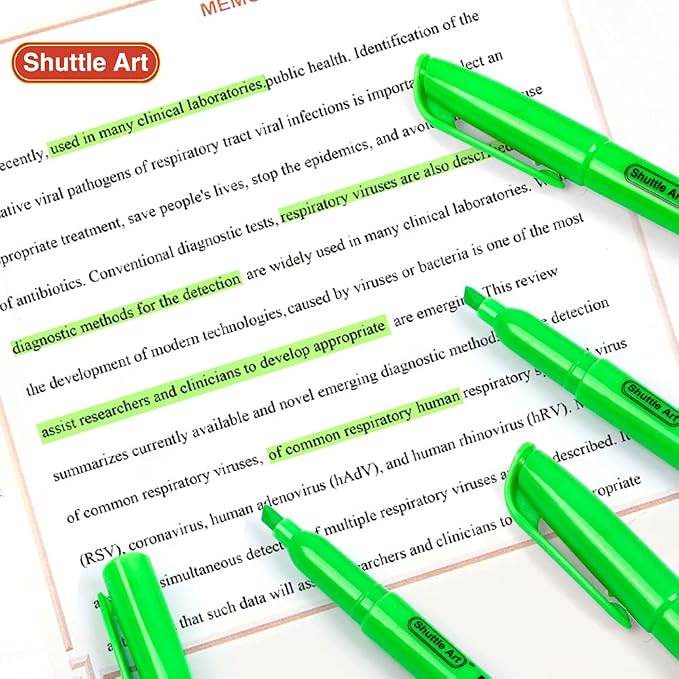 Shuttle Art Highlighters, 30 Pack Green Highlighter Pens Bright Colors, Chisel Tip Dry-Quickly Non-Toxic Highlighter Markers for Adults Teachers Students Highlighting in Home School Office