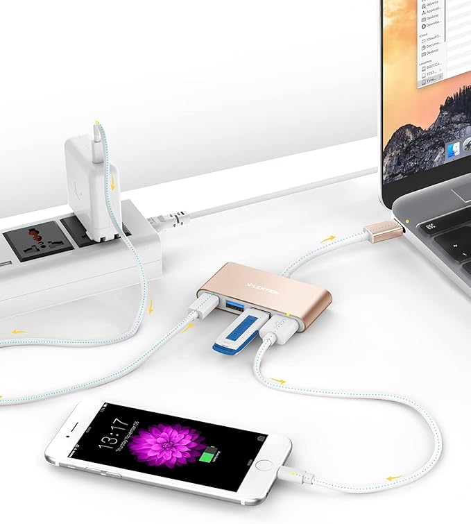 LENTION USB C Hub 4-in-1 with 100W PD, Type-C Multiport Adapter for 2016-2026 MacBook Pro/Air(M1-M5), iPad, Surface, ChromeBook, More, Aluminum Travel Hub for iPhone 15-17 (C13, Gold)