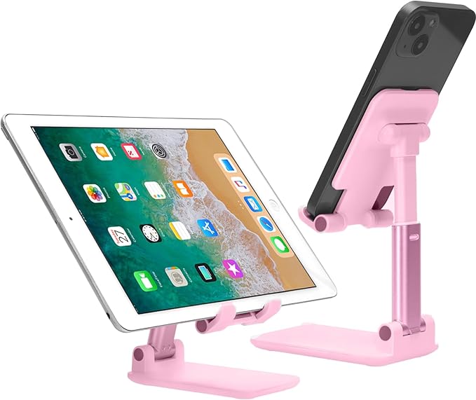 Cell Phone Stand,Adjustable Foldable Phone Stand for Desk Taller iPhone Stand Compatible with All Smart Phone Desk Accessories (Pink)