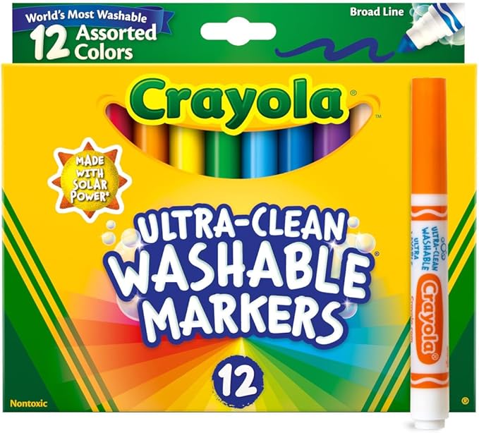 Crayola Broad Line Markers,Washable Markers for Kids,Assorted Colors,Arts & Crafts Supplies,For Coloring Books & Art Projects,Ages 3+,12 Count (Pack of 2)