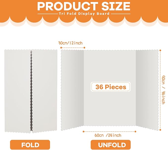 Ctosree 36 Pcs 48 * 36 Inch Tri Fold Poster Board Bulk, Science Fair Project Display Paperboard, Single Wall, Lightweight Presentation Board(White)