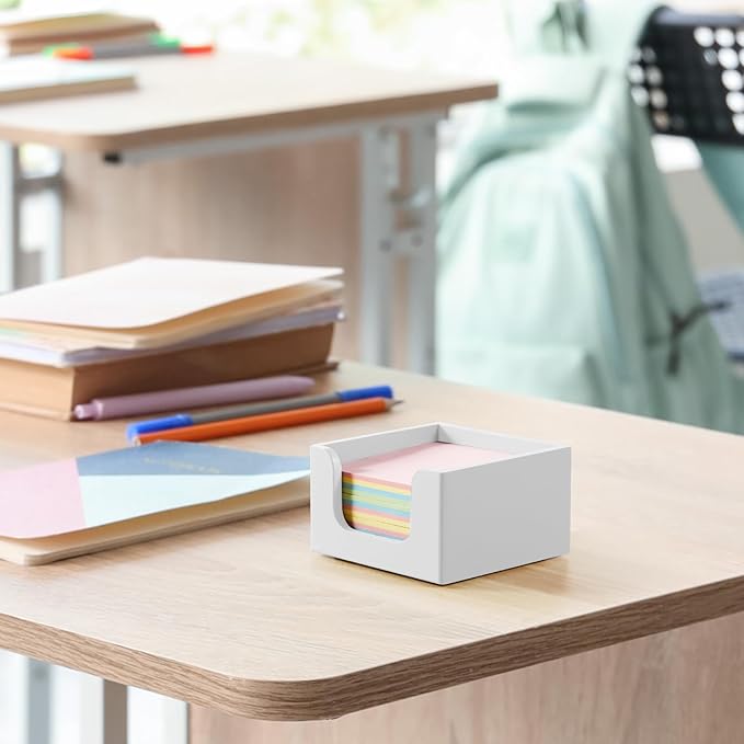 Sticky Note Holder, Sticky Note Dispenser for Office Desk Accessories, Self Stick Note Pad Holder, Memo Pad Holder Dispenser Organizer for School Office Desk Supplies, White