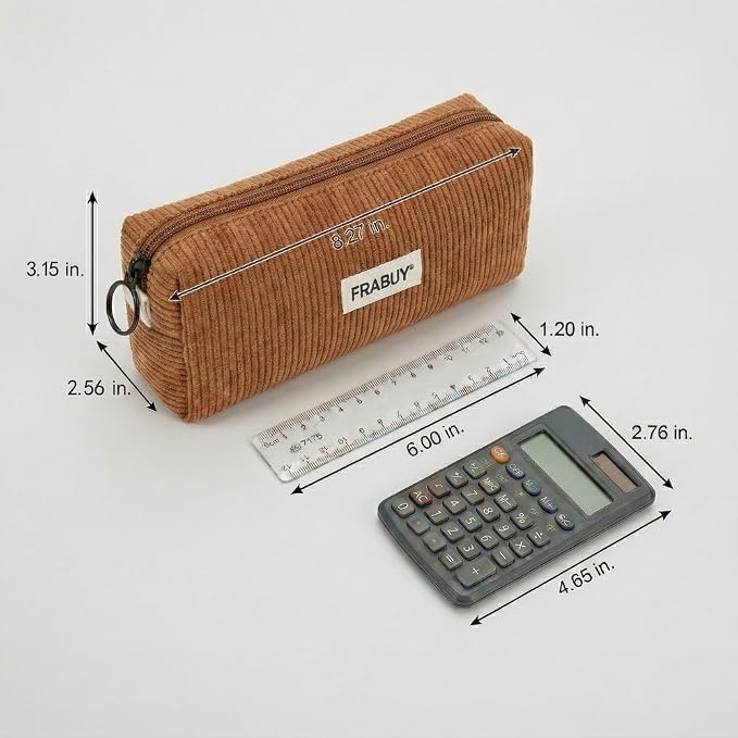 Soft Corduroy Pencil Case Pen Pouch Organizer, Small Stationery Bag | Cute brown pencil pouch, smooth zipper, daily cosmetics holder, compact organizer for school teen girls, women
