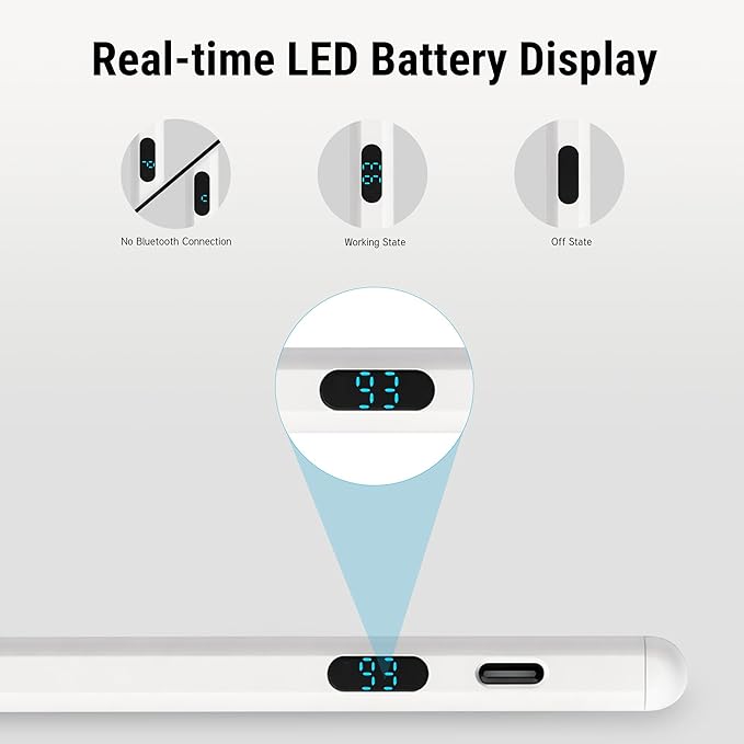 2-in-1 Stylus Pen for Touch Screen + LED Power Display, Dual OS Active Pencil for iPad iPhone Android Samsung Tablet, Tilt Sensitivity for Drawing,Fast Charge, Digital Pencil Compatible with Switch