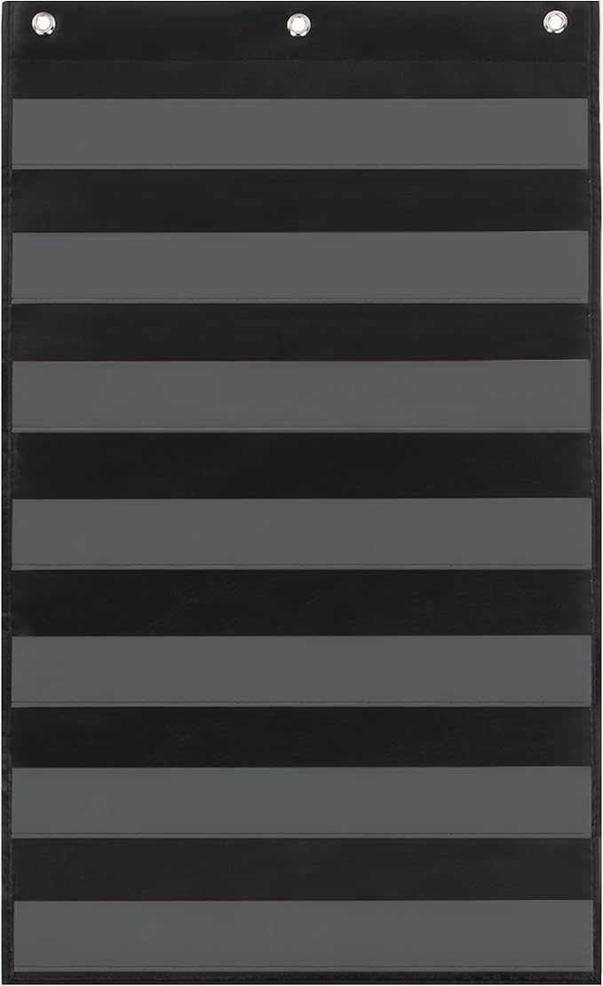 Essex Wares - 17" Wide x 33" Tall Pocket Chart, Black - Sturdy Pocket Chart for Classroom for Sentence Strips - Easy to Use & Hang, Reusable Black Pocket Chart