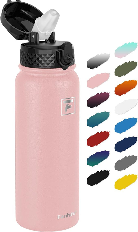 Fanhaw 20 Oz Kids Insulated Stainless Steel Water Bottle with Straw Lid, Leakproof & Anti-Dust Everyday Use Bottle for School, Women & Men, Back to School Essentials (Pink)