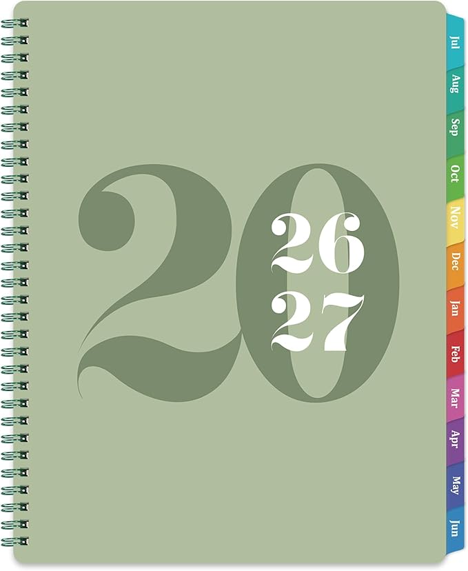 Academic Planner 2026-2027 - Planner 2026-2027, July 2026 - June 2027, 8" x 10", 26-27 Planner Weekly and Monthly with Colorful Tabs, Twin-wire Binding, Inner Pocket - Green