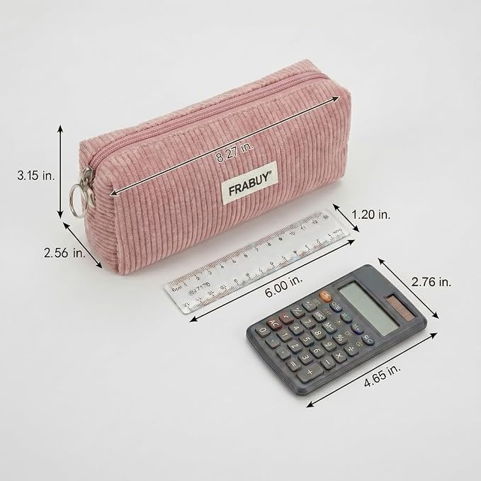 Soft Corduroy Pencil Case Pen Pouch Organizer, Small Stationery Bag | Cute pink pencil pouch, smooth zipper, daily cosmetics holder, compact organizer for school teen girls, women