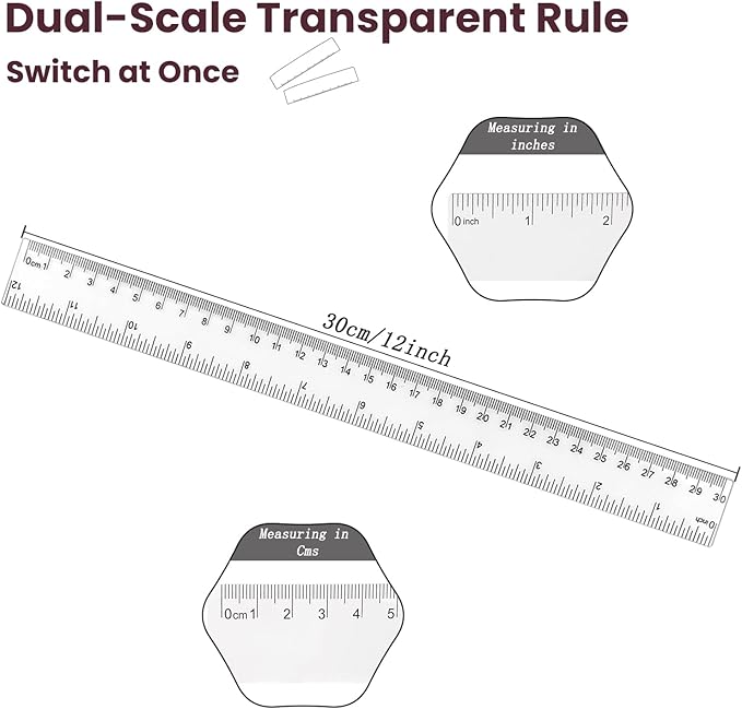 ZUFECY 8-Pack Clear Acrylic Ruler, 12 Inches Flexible Clear Ruler, Inches and Metric Scale Measuring Tool