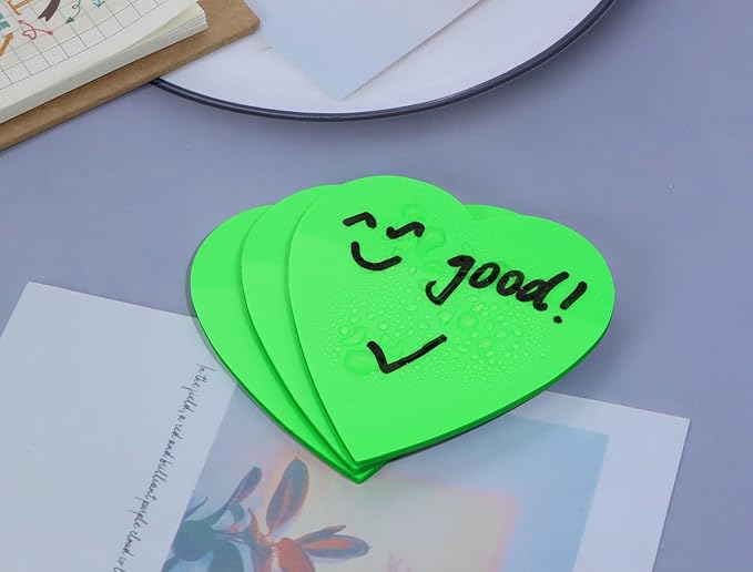 ONLYKXY 3 Pack Heart Shaped Transparent Sticky Notes 2.8X2.8in Waterproof Self-Stick Book Tabs 150 Sheets PET Markers Sticky Notes Pad (Fluorescent Green)