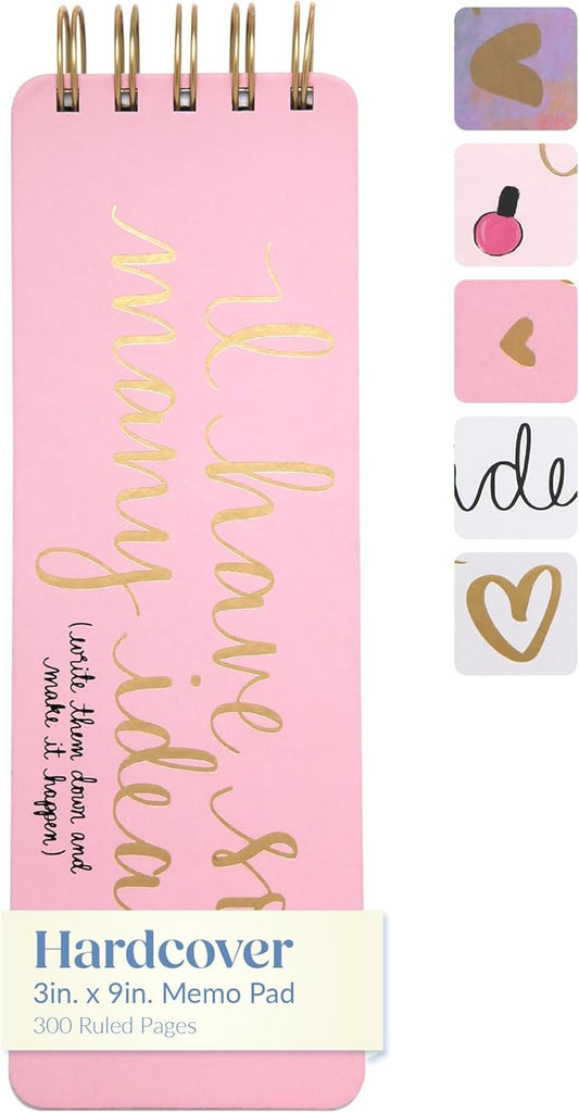 Eccolo Dayna Lee Collection Go-Getter Pink "I Have So Many Ideas" 3" x 8.5" Hardcover Spiral Memo Pad, 300 Pages