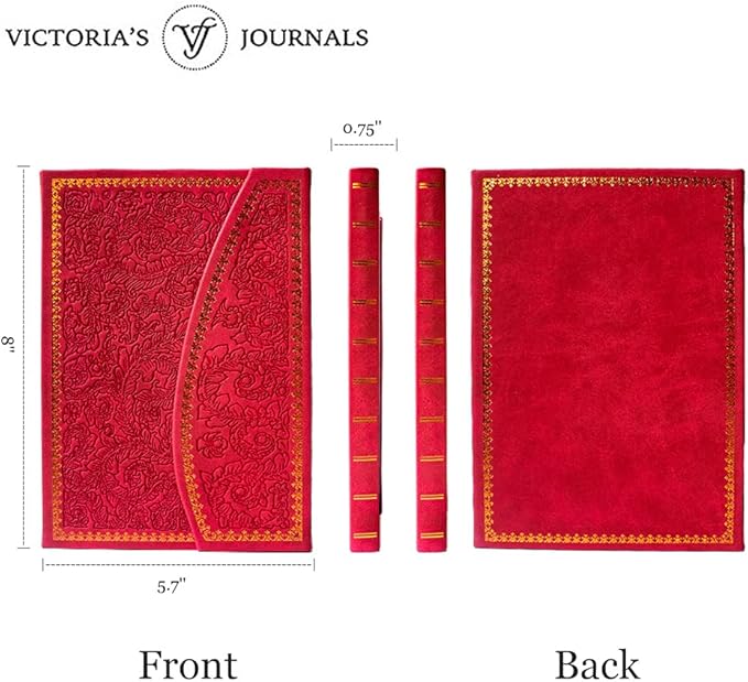 VICTORIA'S JOURNALS Magnet Journal, Carving Vintage Notebook Faux Leather Hard Cover Personal Diary Lined Pages Ribbon Bookmark, 8'' x 5.7''