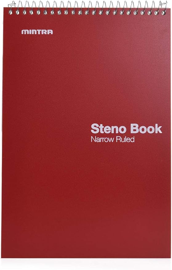 Mintra Office Steno Books Set - Top-Spiral Bound, Narrow Ruled, 100 White Tint Sheets, Poly Covered Notebooks for Office & School, Colorful Arctic Ice, Green Olive, Charcoal, Chili Oil, 6"x9", 8 Pack