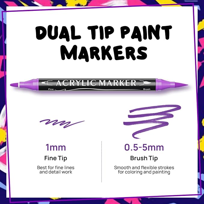 120 Colors Dual Tip Acrylic Paint Markers,Fine Tip and Brush Tip Permanent Acrylic Paint Pens For Rock Painting, Canvas, Wood, Glass, Ceramic, Fabric, Plastic, Egg, Scrapbook,Art Painting Supplies Kit
