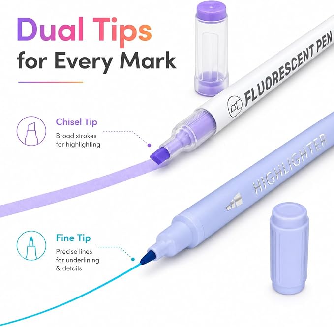 Highlighters, 24 Assorted Colors Highlighters Pens, Broad and Fine Tips Pastel Highlighter Marker Pens, Bible Highlighters No Bleed for Journaling, Students School Office Stationery | Dual Tip Chisel & Fine Point Bible Highlighters Pastel & Vibrant Sha...