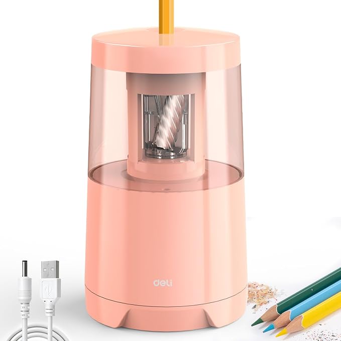 Deli Electric Pencil Sharpener, Automatic Pencil Sharpeners, Pink