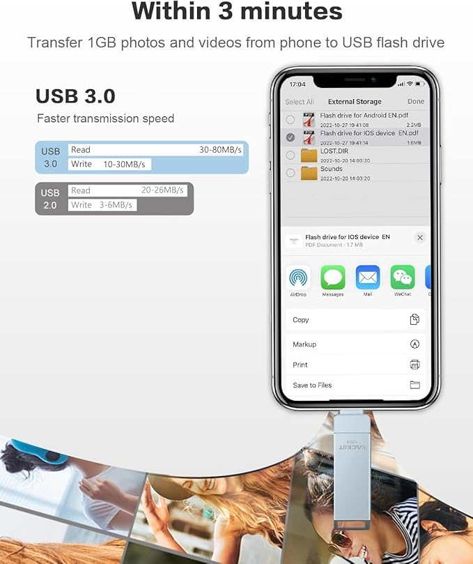 MFi Certified 512GB Flash Drives 3.0 High Speed 3ni1 USB Stick External Storage Compatible for iPhone/PC/iPad/Android/More Devices for Photos and Videos Transfer Storage Backup(Grey)